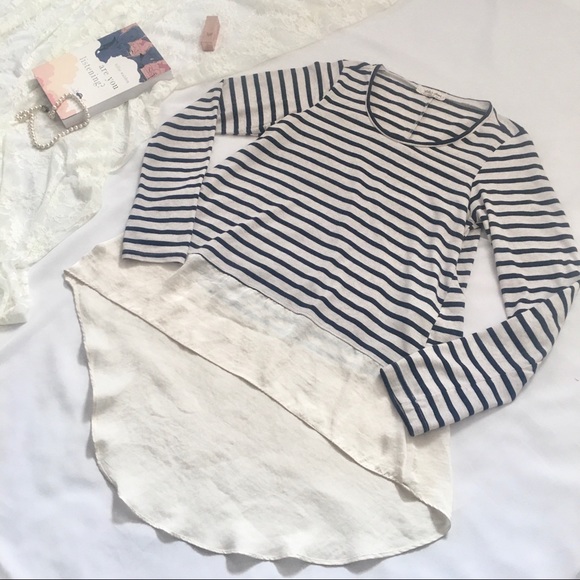 Anthropologie Tops - Anthropologie Lili’s Closet Striped Silky Satin Hem Long Sleeve Tunic Shirt